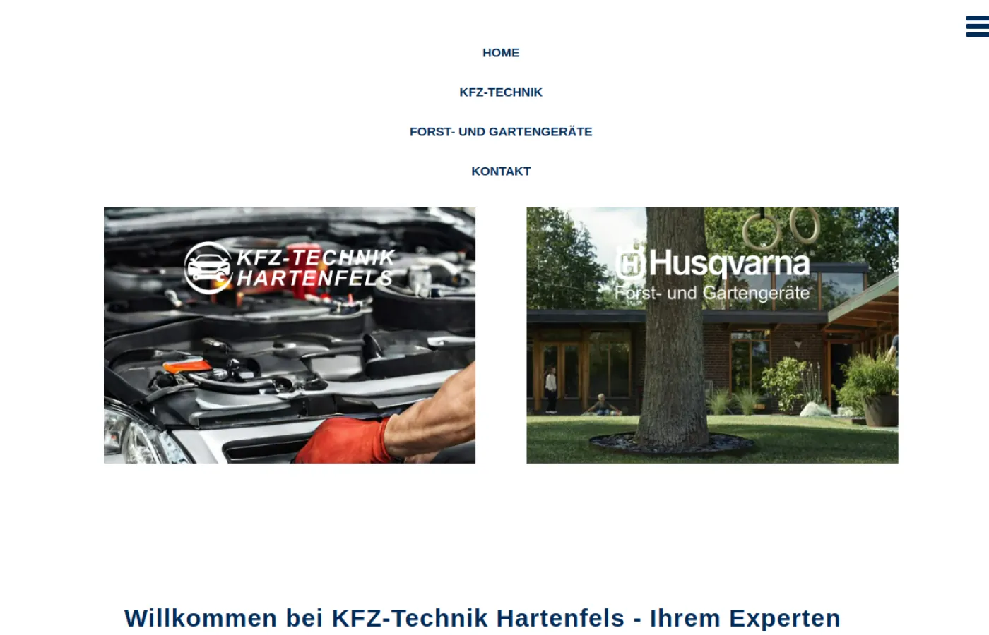 Startseite der WordPress-Website von KFZ-Technik Hartenfels
