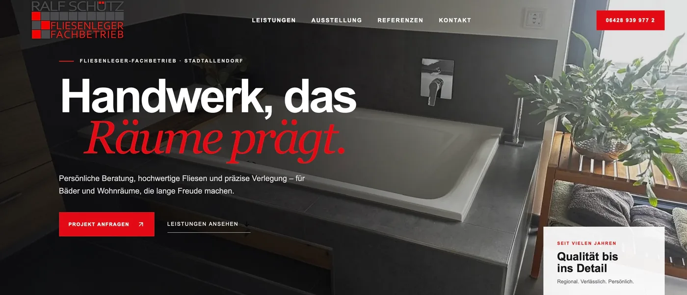 Startseite der statischen Website des Fliesenleger-Fachbetriebs Ralf Schütz