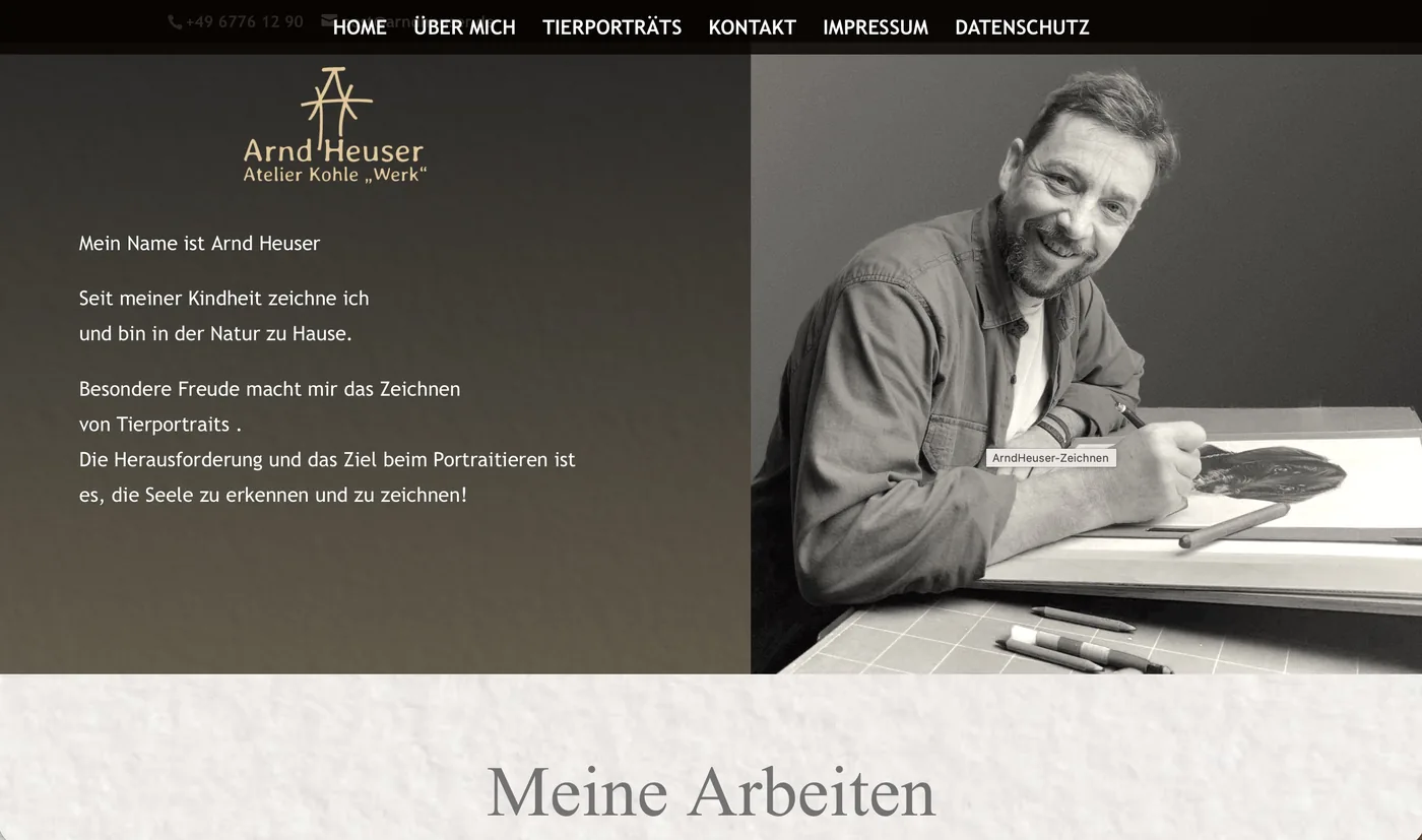 Startseite der WordPress-Website des Künstlers Arnd Heuser