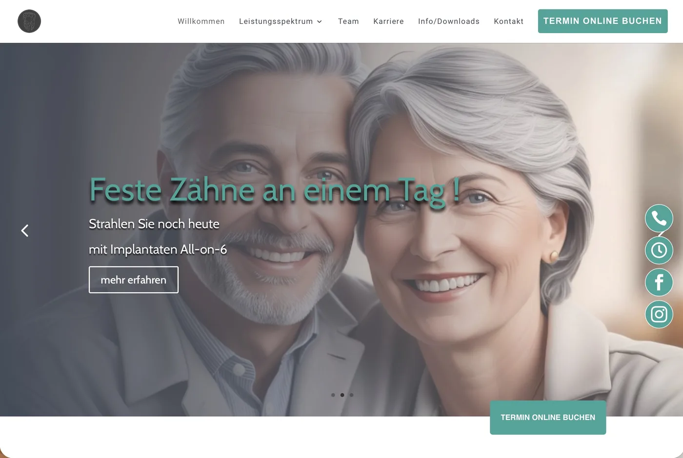 Startseite der WordPress-Website Zahnmedizin Neustadt